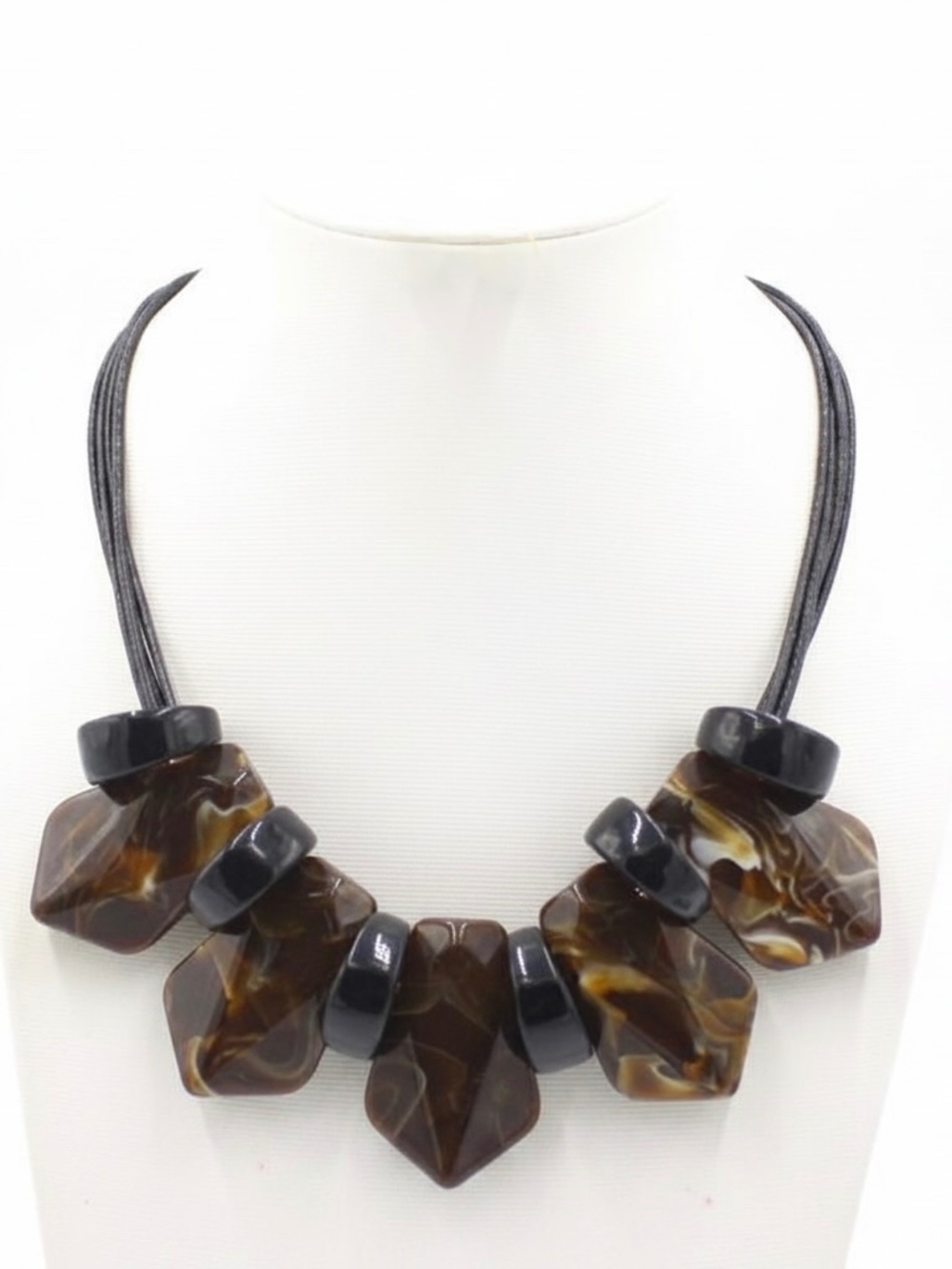 Womens Chunky Brown and Black‎ Acrylic Leather Necklace